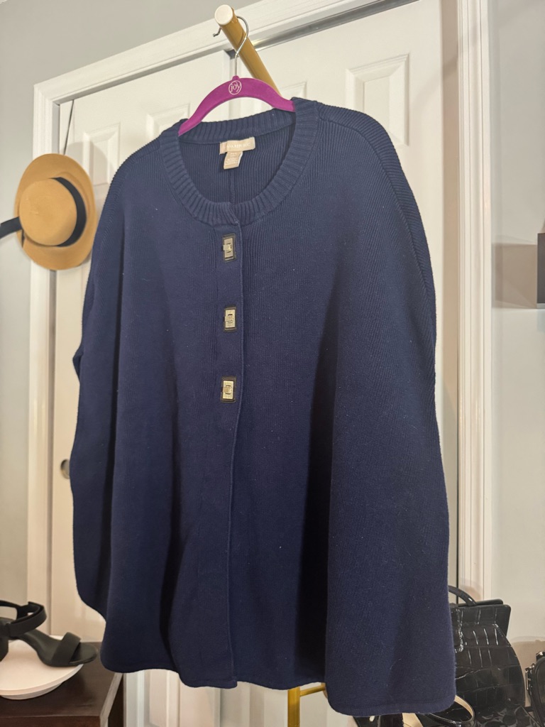 Banana Republic Navy Crewneck Poncho With Gold Square Buttons